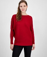 T Tahari Women's Rhinestone Boat-Neck Dolman-Sleeve Sweater