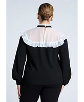 Eloquii Plus Sheer Yoke Sweater With Tie Neck