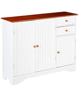 Slickblue Sideboard Buffet Cabinet with Walnut Finish Top and Decorative Knobs for Dining Room Storage