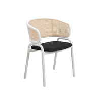 LeisureMod Dining Chair with White Powder Coated Steel Legs and Wicker Back, Set of 2