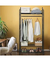 Unho Metal Clothes Rack: Garment Hanging Storage Shelf Shoes Stand for Bedroom Living Room