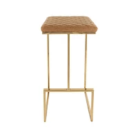 LeisureMod Quincy Quilted Stitched Leather Bar Stools With Gold Metal Frame