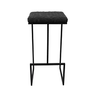 LeisureMod Quincy Quilted Stitched Leather Bar Stools With Metal Frame