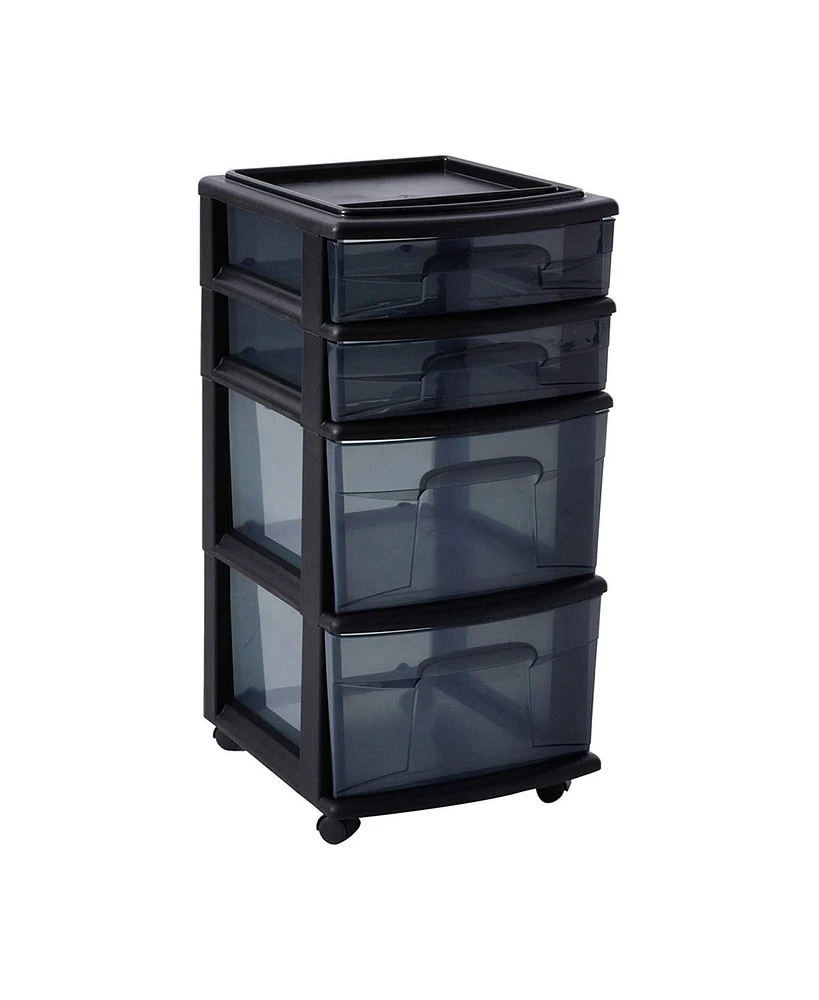 Homz Tall Solid Plastic Drawer Medium Storage Cart with Caster Wheels