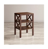 Jofran Global Archive Solid Wood Rustic Modern X-Side Accent Table with Two Shelves