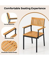 Gymax Dining Chair Set of 4 w/Acacia Wood Backrest Slanted Seat Comfortable Armrests