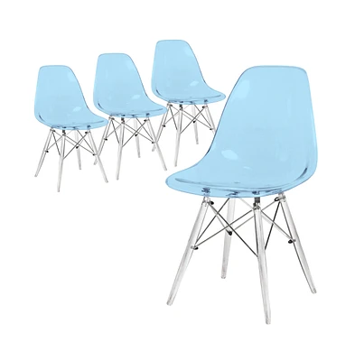 LeisureMod Dover Molded Side Chair with Acrylic Base, Set of 4