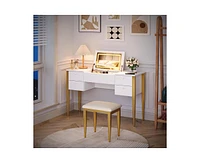 gaomon 47" Makeup Vanity Desk with Flip Top Mirror and Lights, 3 Lighting Mode, 3 in 1 Vanity Table with 5 Drawers