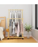 Unho Wooden Clothes Stand: Freestanding Bamboo Coat Rack Stand with Wheels