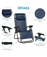 Gymax 3PCS Zero Gravity Recliner Lounge Chairs Pillows Table Portable Folding Navy