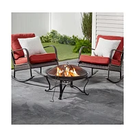 Slickblue 30-inch Round Steel Outdoor Fire Pit with Mesh Cover and Poker