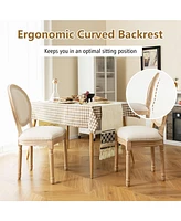 Gymax Dining Chair Set of 4 French Style Rubber Wood Kitchen Side Chair w/ Sponge Padding