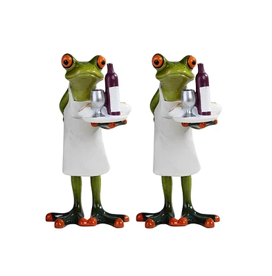 Fc Design "2-pc Gift Set" 6"H Frog Chef Wine Serving Statue Funny Animal Figurine Statue Ornament Home Room Office Decor and Perfect Gift Ideas for Ho