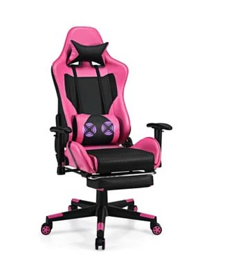 Gouun Pu Leather Gaming Chair with Usb Massage Lumbar Pillow Footrest