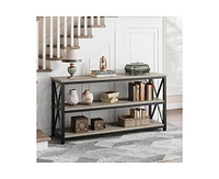 gaomon 55 Inch Entryway Table, Narrow Long Console Table with Storage, 3 Tier Wood Sofa Table for Living Room, Industrial Behind Couch Table