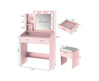 gaomon Vanity Desk with Mirror and Lights, Makeup Vanity with Power Outlet & Cushioned Stool, 3 Lighting Modes Adjustable Brightness