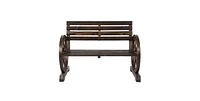 Slickblue 2 Person Farmhouse Wagon Wheel Wooden Bench