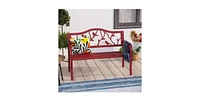 Slickblue Steel Frame Outdoor Patio Garden Bench with Bird Branch Pattern Backrest