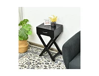 Slickblue X-Shape 1-Drawer Nightstand End Table with Storage for Bedroom or Living Room