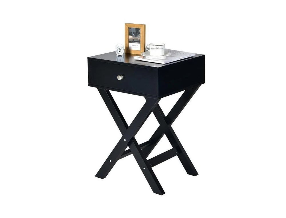 Slickblue X-Shape 1-Drawer Nightstand End/Side Table with Storage for Bedroom or Living Room