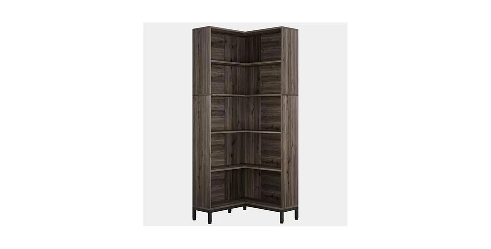 Slickblue High Corner Bookcase Bookshelf in Wood Finish