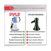 Pyle 50-Watt Megaphone with Led Lights, Siren Alarm Mode, Adjustable Volume, Portable, Battery Operated, Handheld Microphone