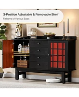 Tribesigns Storage Cabinet, 50" Black Accent Cabinet with 2 Doors and 4 Drawers, Classic Wood Sideboard Buffet Cabinet with Storage, Large Credenza fo