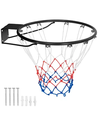 Gymax 15'' Basketball Rim Wall Door Mounted Basketball Hoop w/ All Weather Net