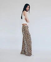 Mango Women's Leopard-Print Wide Leg Jeans