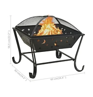 vidaXL Fire Pit with Poker 24.4" Xxl Steel