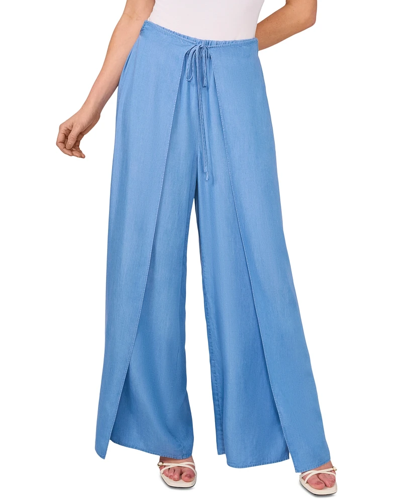 CeCe Women's Overlap Tie Front Wide Leg Soft Pants