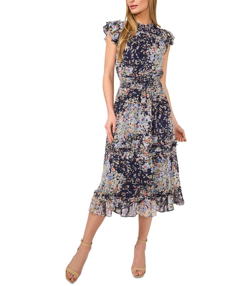 CeCe Women's Floral Flutter-Sleeve Midi Dress