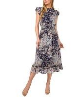 CeCe Women's Floral Flutter-Sleeve Midi Dress