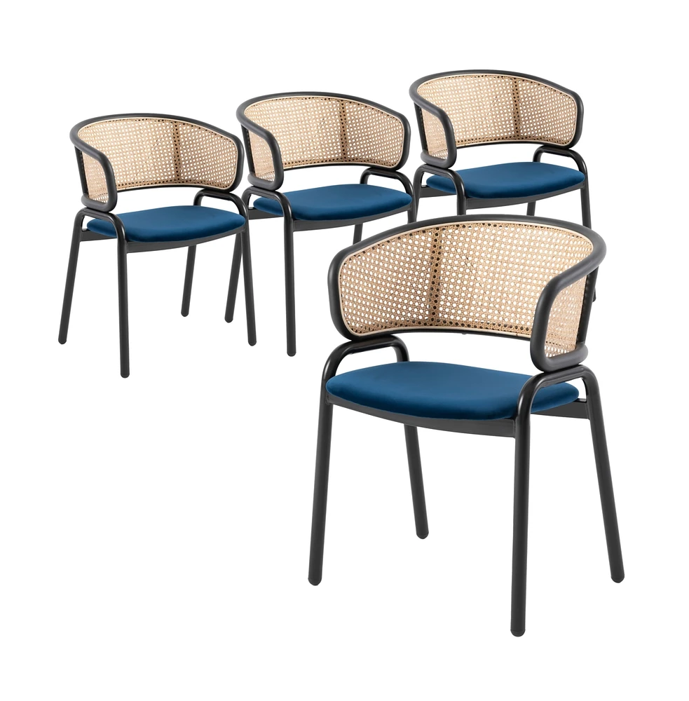 LeisureMod Dining Chair With Stainless Steel Legs Velvet Seat and Wicker Back