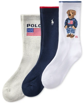 Polo Ralph Lauren Women's 3-Pk. Core Flag Bear Crew Socks