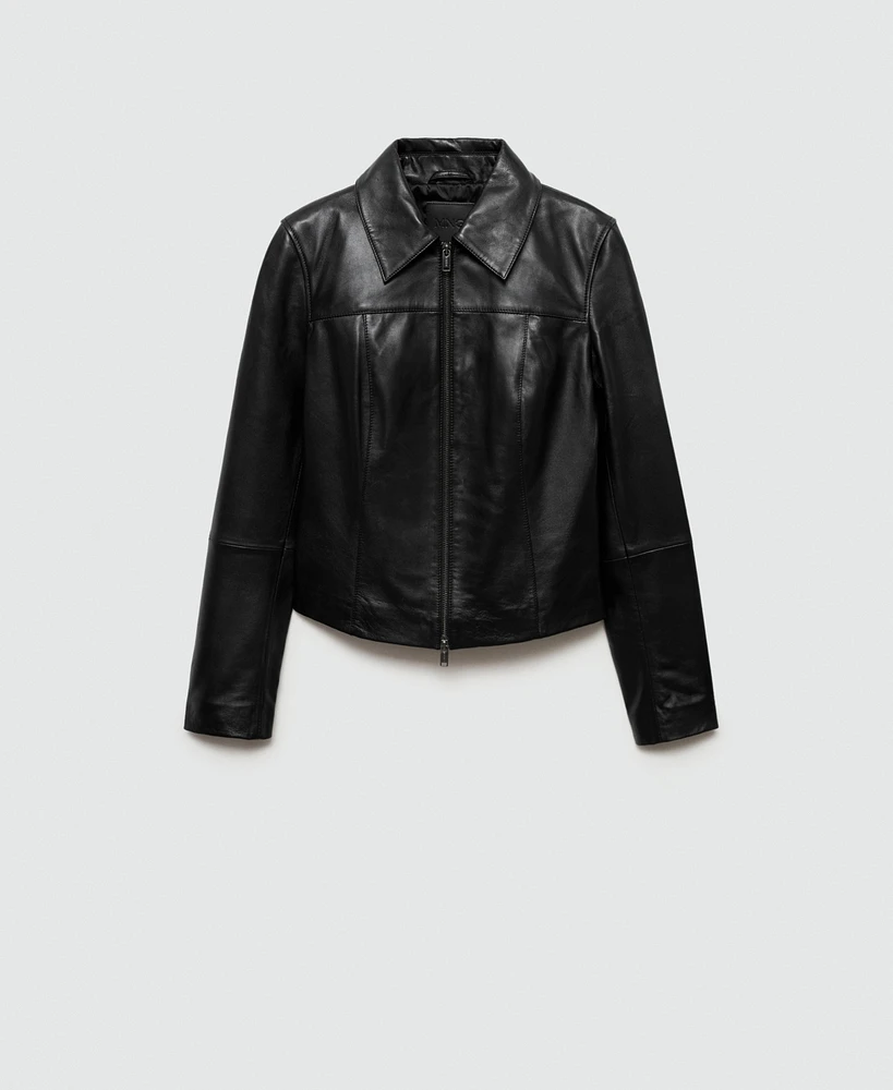 Mango Women's Leather Zipper Jacket