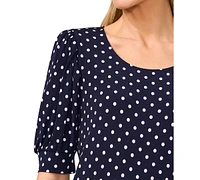 CeCe Women's Polka-Dot Elbow-Sleeve Round-Neck Top