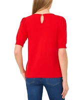 CeCe Women's Crewneck Puff Sleeve Cotton Sweater