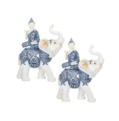 Fc Design "2-pc Gift Set" 9"H Blue and White Thai Buddha Sitting on Elephant Figurine Statue Ornament Home Room Office Decor and Perfect Gift Ideas fo