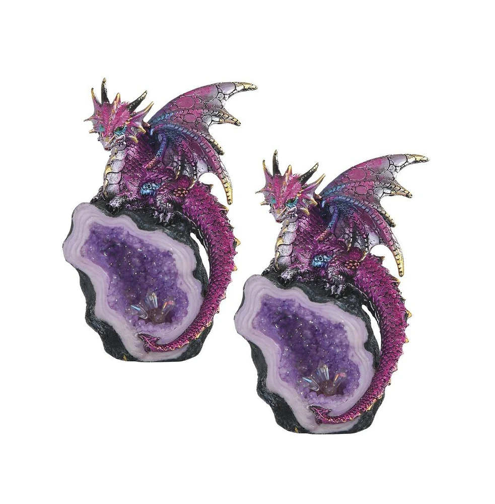 Fc Design 2-pc Set" 8"H Purple Dragon Guarding Faux Crystal Cave Figurine Statue Ornament Home Room Office Decor and Perfect Ideas for Housewarming, H