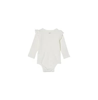 Cotton On Baby Girls The Long Sleeve Broderie Ruffle Bubbysuit