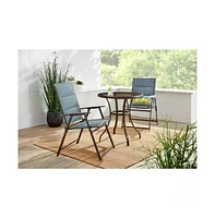 Slickblue Set of 2 - Outdoor Folding Patio Dining Chair with Blue Denim Padded Seat