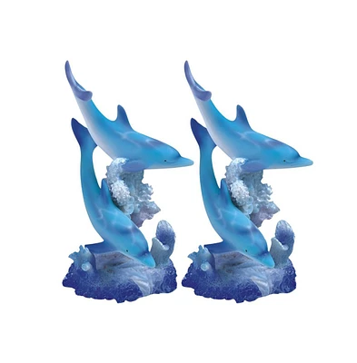 Fc Design "2-pc Set" 5.5"H Blue Dolphins Swimming Around Coral Figurine Statue Ornament Home Room Office Decor and Perfect Ideas for Housewarming, Hol