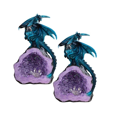 Fc Design "2-pc Set" 8"H Blue Dragon Guarding Purple Faux Crystal Cave Figurine Statue Ornament Home Room Office Decor and Perfect Ideas for Housewarm