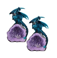 Fc Design "2-pc Set" 8"H Blue Dragon Guarding Purple Faux Crystal Cave Figurine Statue Ornament Home Room Office Decor and Perfect Ideas for Housewarm