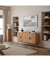 LuxenHome 4-Door with Soft Close 63-Inch Wide Sideboard Server Cabinet with Black Metal Legs