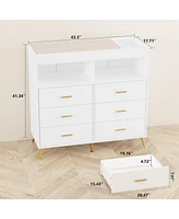 gaomon Dresser for Bedroom with Drawers, Baby Changing Table Dresser with Changing Pad, 2 Open Storage Shelves, Baby Diaper Changing Station Dresser w