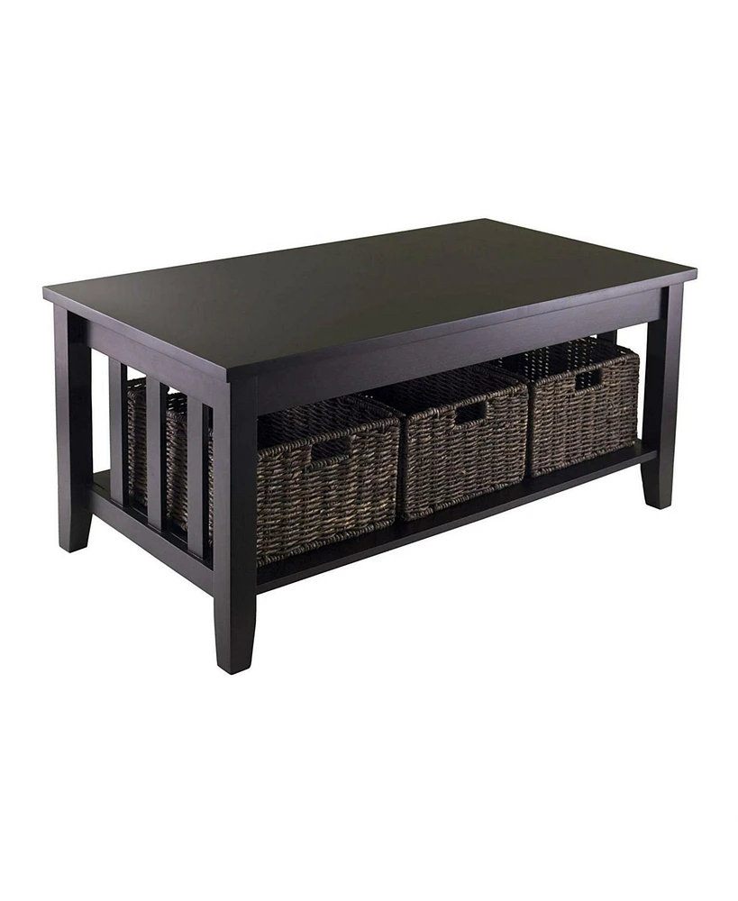 Slickblue 2-Tier Coffee Table with 3 Storage Baskets for Living Room Organization and Style