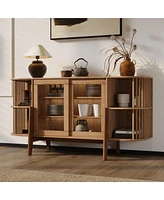 LuxenHome 59" Sideboard Buffet Cabinet with Storage and 2 Glass Door, Open Storage and Wood Legs