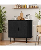 LuxenHome Mid-Century Modern 2-Door Accent Cabinet with Slatted Sliding Doors